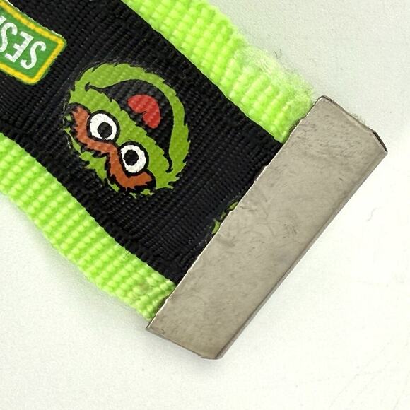 VTG Oscar the Grouch Lime Green/Black Nylon Webbing D-Ring Belt Unisex Large 46” - Picture 2 of 7
